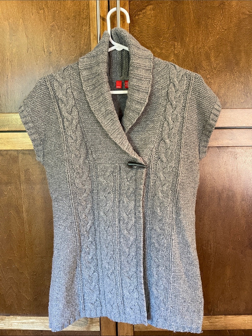 Esprit Gray Cable-Knit Shawl Collar Short Sleeve Cardigan